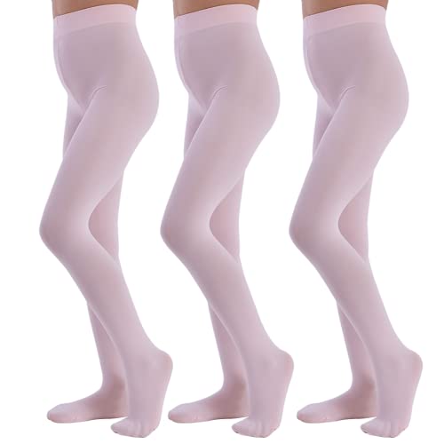 MANZI Ballet Tights for Girls Footed Dance Tights 3 Pairs Ultra-Soft Age 4-12 Pink L