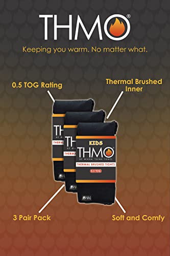 THMO 3 Pair Multipack Girls Thermal Tights for Winter Black Warm Tights Ideal for School (11-12 Years, Black)