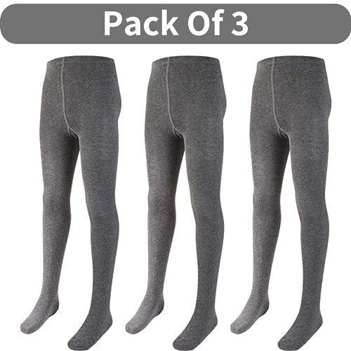 Sockstack Pack Of 3 Girls Tights, Soft Cotton Rich Lycra School Tights, Black Navy Grey (5/6 Years, Grey)