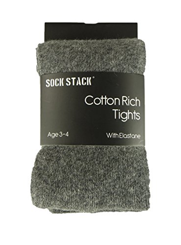 Sockstack Pack Of 3 Girls Tights, Soft Cotton Rich Lycra School Tights, Black Navy Grey (5/6 Years, Grey)