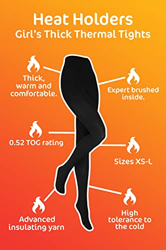 HEAT HOLDERS 3 Pair Multipack Girls Thermal Tights for Winter Kids Fleece Insulated Opaque Tights (11-13 Years, Black)