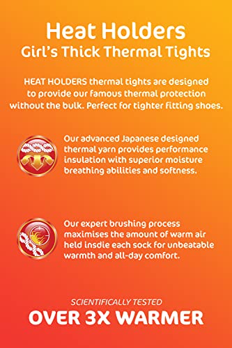 HEAT HOLDERS 3 Pair Multipack Girls Thermal Tights for Winter Kids Fleece Insulated Opaque Tights (11-13 Years, Black)