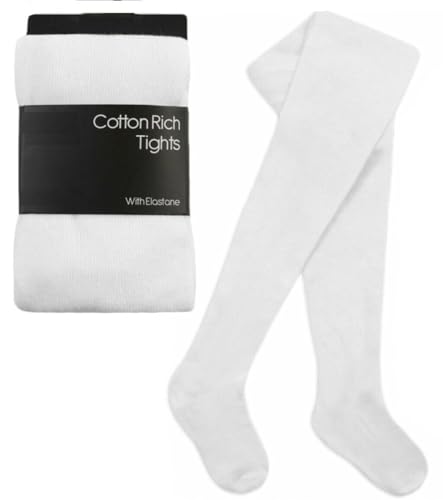 reshmena® Girls Cotton Tights Kids Uniform School Tights Plain School Warm Thick Tights Children Winter School Warm Cotton Rich Tight Plain Super Soft Tights Everyday use (pack 1) White, 5-6 yrs