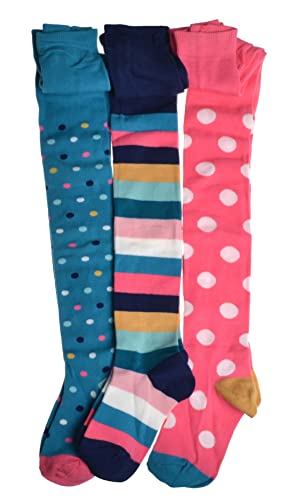 WB SOCKS 3 pairs of Spotty & Stripey Cotton Girls Tights - Variety of sizes