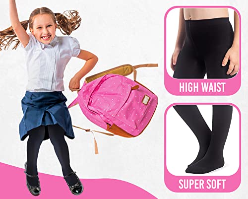 HiFEN® 3 Pairs Girls Cotton Rich Plain Tights Warm Soft Thick Formal Smart Casual Back to School Girl Tights