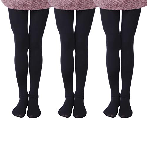 EVERSWE 3-Pack Girls Microfiber Tights Multiple Colors (Black, 6-8 Years)