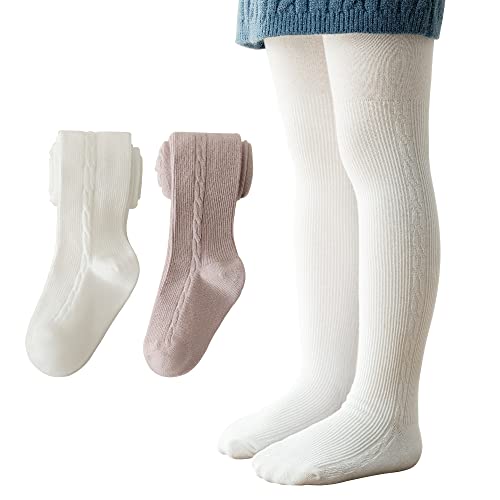 Snegyu 2 Pack Warm Tights for Kids Girls' Back to School Uniform Plain Tights Socks Knit Cotton Rich Baby Girl Leggings Toddler Pantyhose for 3-5 Years
