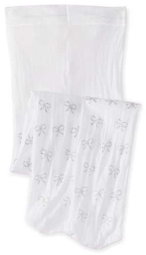 Country Kids Girl's Lurex Bow Tights, White (White), 6-8 Years UK