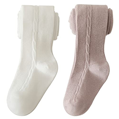 Snegyu 2 Pack Warm Tights for Kids Girls' Back to School Uniform Plain Tights Socks Knit Cotton Rich Baby Girl Leggings Toddler Pantyhose for 3-5 Years