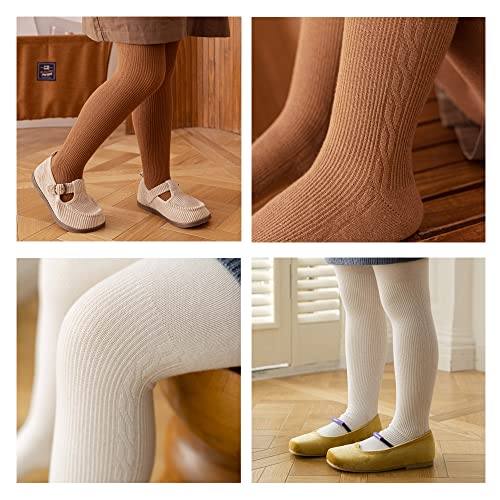 Snegyu 2 Pack Warm Tights for Kids Girls' Back to School Uniform Plain Tights Socks Knit Cotton Rich Baby Girl Leggings Toddler Pantyhose for 3-5 Years