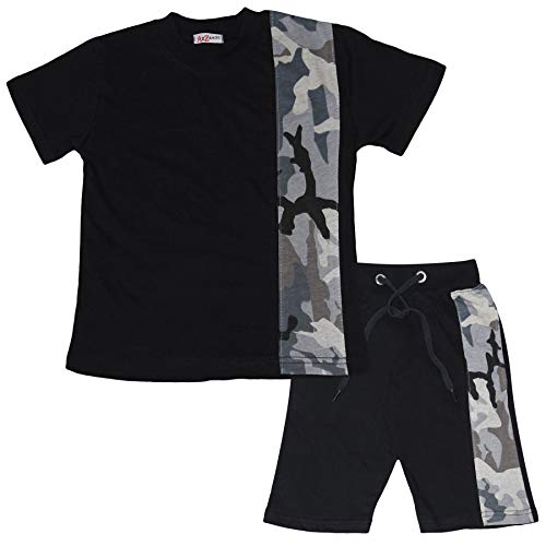 A2Z 4 Kids Kids Boys T Shirt Short Contrast Panelledled Summer Outfit - Shorts Set 476 Camo Charcoal._ 11-12