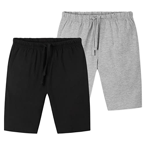 CityComfort Set of 2 Boys Jersey Shorts | Twin Pack in Navy & Charcoal or Grey & Black with Pockets for Sports, Lounge, Football, Gym | Summer PJs (5-6 Years, Grey & Black)
