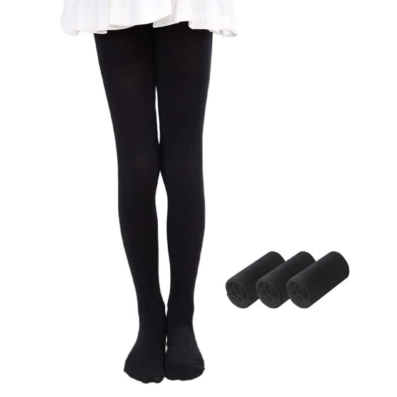 Smilore 3 Pack Girls Tights Microfiber Kids School Footed Soft Ballet Dance Pantyhose Black 11-13 Years