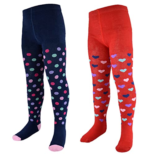 Thingimijigs 2 Pairs Girls Hearts and Spots Patterned Supersoft Cotton Rich Knitted Tights - 7-8 Years