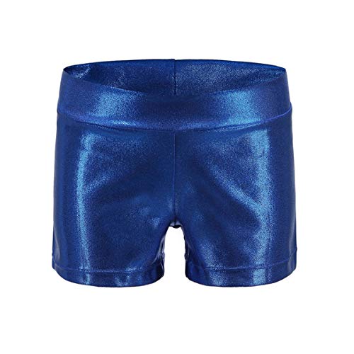 Girls Shorts for Dance Gymnastics Leotards Athletic Shorts Sparkle Glitter Shiny Sports Fitness Hot Pants Blue