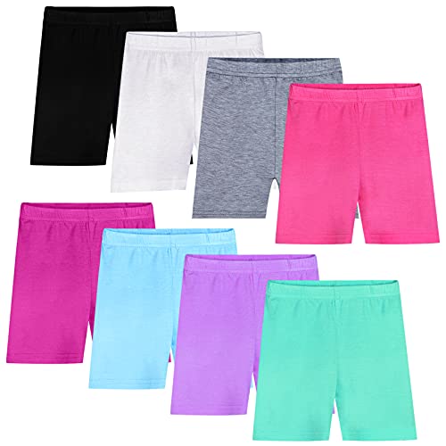 Auranso Girls Cycling Shorts Breathable 8 Pack Kids Dance Shorts Under Dress Comfy Childrens Cycle PE Shorts for Girls Age 8-10, Color C (Tag 170)