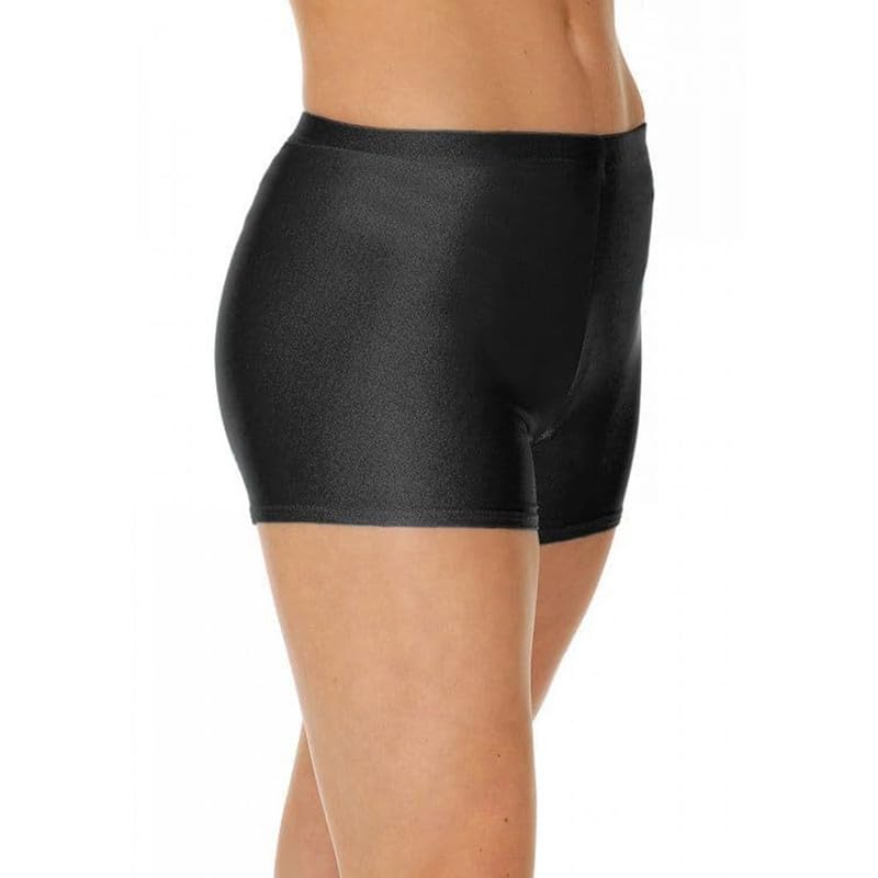 Prime fashions Girls Shiny Nylon Shorts Hot Pants Perfect for School, Sportswear (11-12 Years, Black)