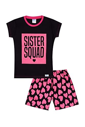 ThePyjamaFactory Cool Sister Squad Heart Girls Short Cotton Pyjama (11-12 Years) Black