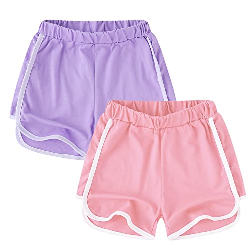 GENTABY Girls Cotton Shorts Athletic - Summer Sports Running Shorts Pink/Purple 2 Pack Casual Wear Dancing 11-12 Years Girls Gym Shorts