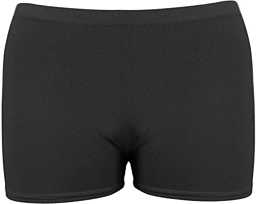 GUBA® Girls Kids Neon Microfiber Hot Pants Super Soft Shorts Dance Gym Party Stretch Stylish Yoga Knickers Short Pant (Black, 11-12 Years)
