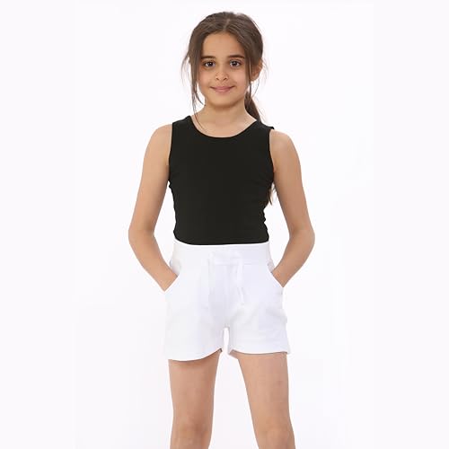 NOROZE Girl's Casual Summer Plain Cotton Hotpants Kids Holiday Shorts Tie (White, 13 Years)