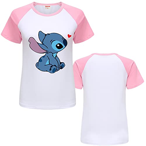 OAIXIUR Girls Casual Outfits Kids Blue Cat Printing Summer Tops and Shorts 2Pcs (Light Pink,7-8 Years,7 Years,8 Years)