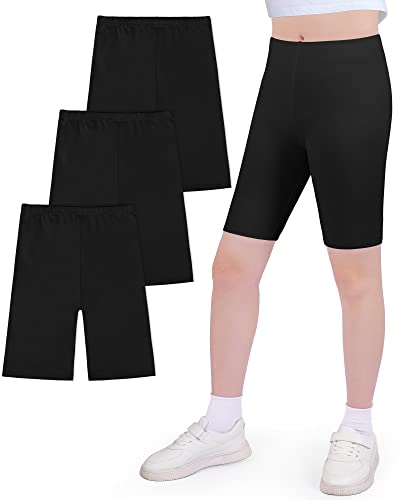 JOCMIC Girls Cycling Shorts Cotton Breathable and Safety Shorts for Girls Summer Shorts Sports Gym Dance 3 Pack 9-10 Years Black