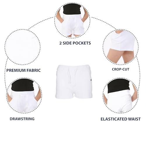 NOROZE Girl's Casual Summer Plain Cotton Hotpants Kids Holiday Shorts Tie (White, 13 Years)