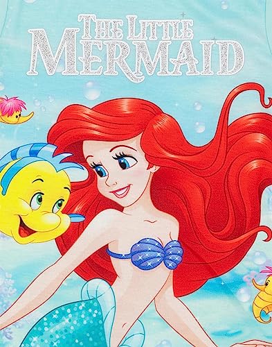 Disney The Little Mermaid Girls Pyjama Set | Blue Short Sleeve T-Shirt & Shorts Loungewear PJs For Kids | Ariel & Flounder Underwater Mermaid Tail Sleepwear | Movie Pyjama Nightwear Gift for Children
