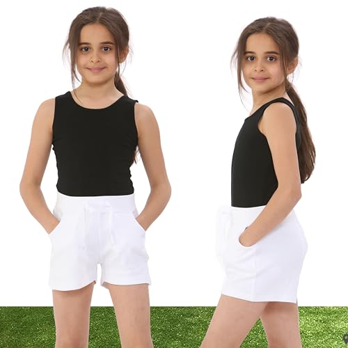 NOROZE Girl's Casual Summer Plain Cotton Hotpants Kids Holiday Shorts Tie (White, 13 Years)