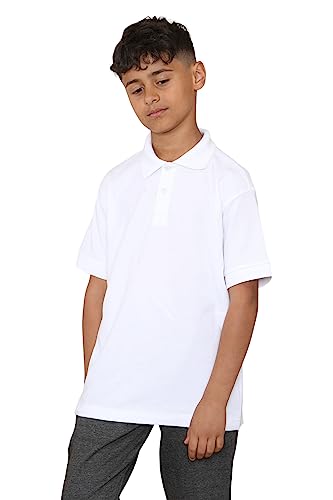 KHIM Pack of 3 Polo Shirts School Uniform PE Outdoor Sportswear Childern Boys Girls Kids Age 2-14 White