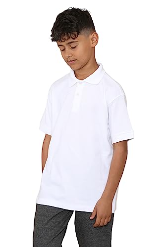 KHIM Pack of 3 Polo Shirts School Uniform PE Outdoor Sportswear Childern Boys Girls Kids Age 2-14 White