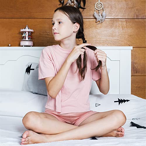 Girls Cotton Sports Shorts Breathable and Comfy Kids Shorts 3 Pack (9-10 Years Old) Stretchy Dancing Bike Pants for Girl Sports Play Worn Outside