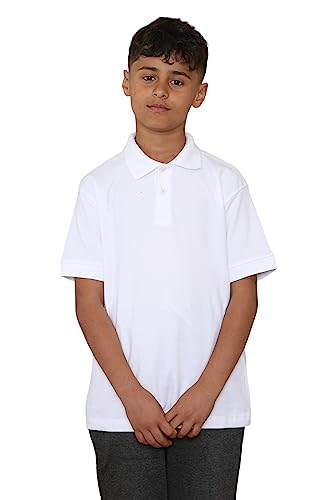 KHIM Pack of 3 Polo Shirts School Uniform PE Outdoor Sportswear Childern Boys Girls Kids Age 2-14 White