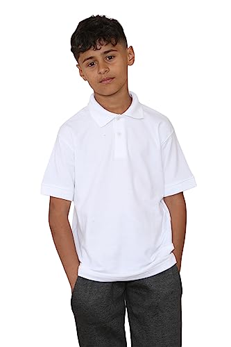KHIM Pack of 3 Polo Shirts School Uniform PE Outdoor Sportswear Childern Boys Girls Kids Age 2-14 White
