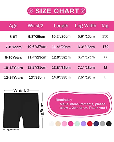 Auranso Girls Cycling Shorts Teen Kids Cotton PE Dance Cycle Gymnastic Shorts Breathable Under Dress Shorts for Girls 3 Pack Black, 12-14 Years