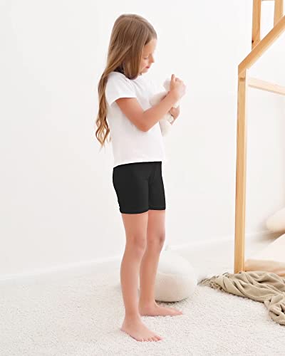 Auranso Girls Cycling Shorts Teen Kids Cotton PE Dance Cycle Gymnastic Shorts Breathable Under Dress Shorts for Girls 3 Pack Black, 12-14 Years