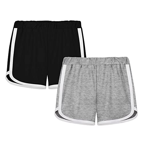 GENTABY Girls Running Dancing Sports Shorts Summer Athletic Black Gray Short Pants 2 Pack for 11-12 Years Kids