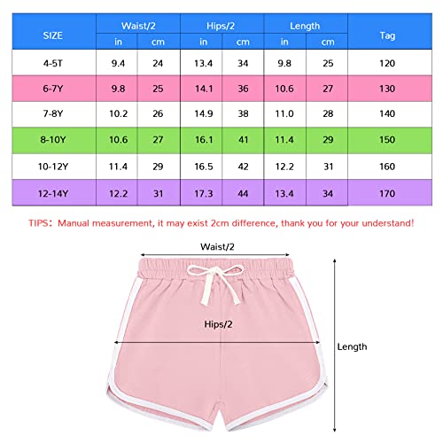 Auranso Girls Athletic Shorts 6-14 Years Teen Kids Running PE Gym Sports Shorts Colourful Summer Casual Beach Short Pants 3 Pack Black Pink Grey, 10-12 Years