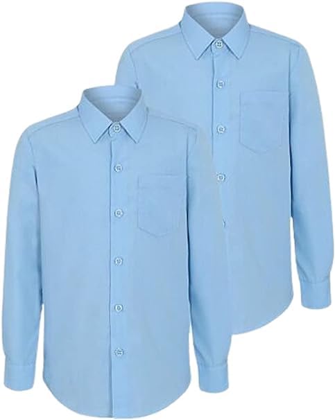 ND Sports Pack of 2 Girls Long Sleeve School Shirts Blue White School Uniform Size 2-18 UK (White, 15-16 Years)