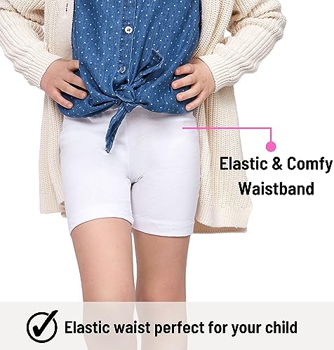 hi!mom School Short Leggings for Girls Cotton Rich 1/2 Length Shorts for School Uniform I Over-Knee Baby Kids Cotton Legggings Dancing School Elastic Soft Short Pants, 2-13 Years White