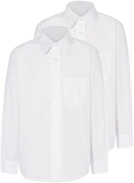 ND Sports Pack of 2 Girls Long Sleeve School Shirts Blue White School Uniform Size 2-18 UK (White, 15-16 Years)