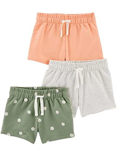 Simple Joys by Carter's Toddler Girls' Knit Shorts, Pack of 3, Green Floral/Light Grey Heather/Pink, 3 Years
