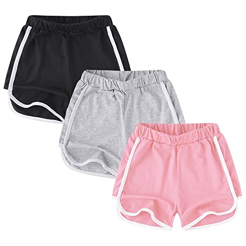 GENTABY Girls Cotton Athletic Shorts Sports - Summer Casual Wear Gym Running Shorts Dancing 3 Pack 9-11 Years Girls Black Shorts Pants