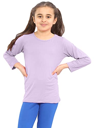 janisramone Kids Girls Round Neck Pastel T-Shirt Plain Boys Long Sleeve Stretchy Basic Tee Casual School Top Lilac