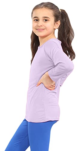 janisramone Kids Girls Round Neck Pastel T-Shirt Plain Boys Long Sleeve Stretchy Basic Tee Casual School Top Lilac