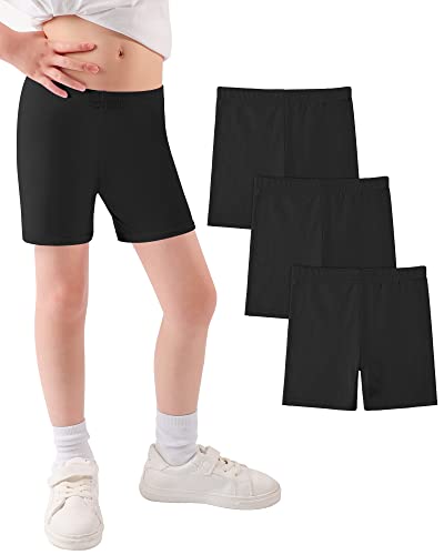 JOCMIC Girls Shorts Cotton Cycling Shorts for Teen Girls Breathable and Safety Bike Shorts Summer Shorts Sports Gym Dance 3 Pack 12-14 Years Black