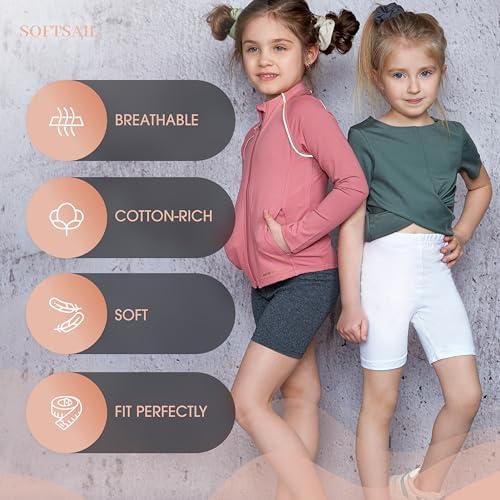 SOFTSAIL Girls Cycling Shorts Short Girl Cotton Leggings Shorts for Kids Girls School Shorts Gymnastics Sports Shorts Knee Length Breathable Comfy Bike Dancing Sport Black, 10-11 Years