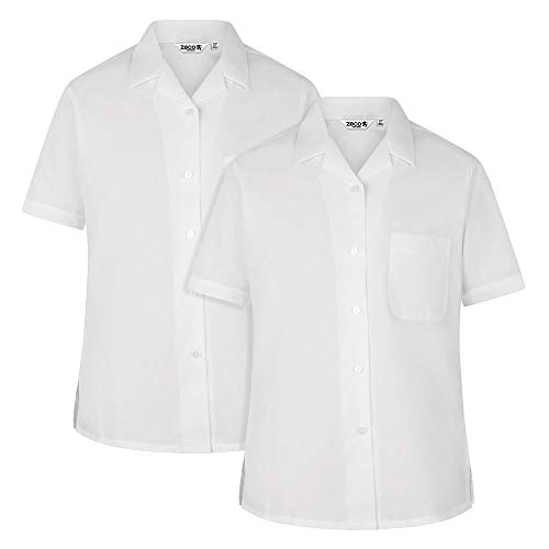 Zeco Girls Short Sleeve Revere Collar School Blouses (Pack of 2) White