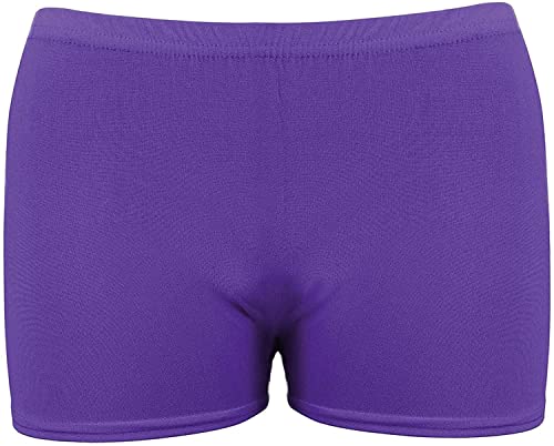 Style Lockers® Girls Kids Neon Microfiber Hot Pants Super Soft Shorts Dance Gym Party Stretch Stylish Yoga Knickers Short Pant 5-12 Years (9-10 Years, Purple)